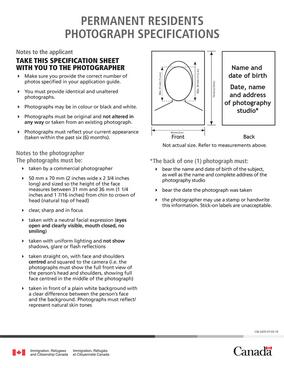 Canadian permanent resident photo specifications document