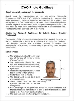 Passport photo guidance document with portrait examples