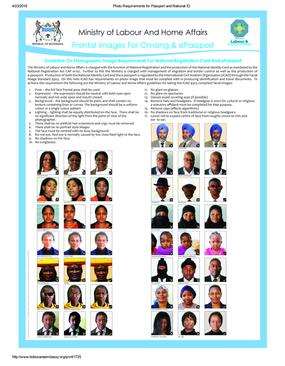 Passport photo guidance document with portrait examples