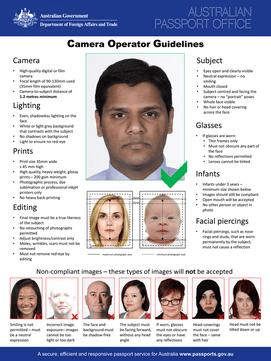 Passport photo guidance document with portrait examples