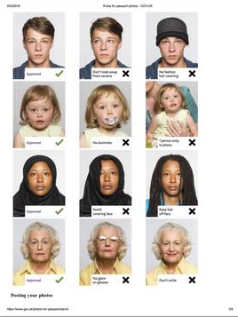 Passport photo guidance document with portrait examples