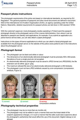 Passport photo guidance document with portrait examples