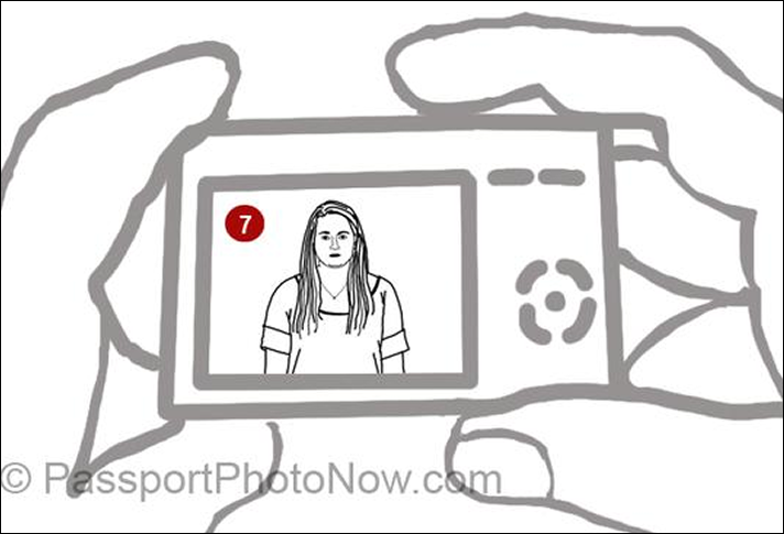 Camera screen showing how to frame a passport portrait