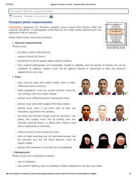 Passport photo guidance document with portrait examples