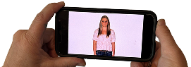 Hands holding a phone horizontally to take a portrait