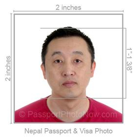 Nepal passport and visa portrait example with size guides