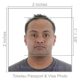 Tokelau passport and visa portrait example with size guides