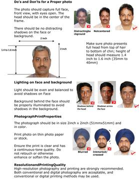 Passport photo guidance document with portrait examples