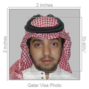 Qatar visa portrait example with size guides