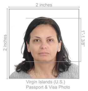 US Virgin Islands passport and visa portrait example with size guides