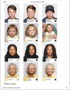 Passport photo guidance document with portrait examples