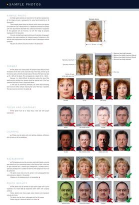 Passport photo guidance document with portrait examples